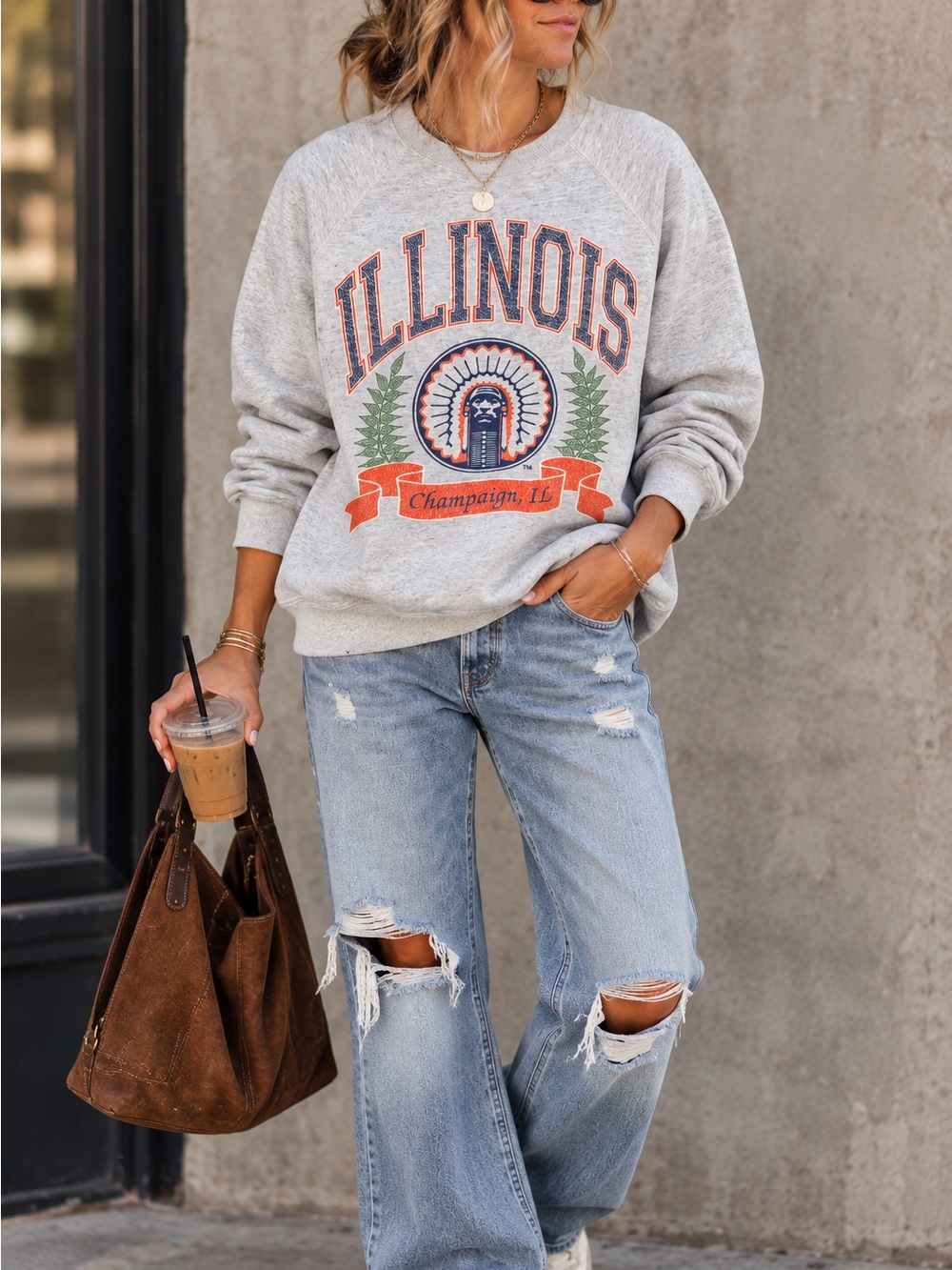 Vintage 90s Tultex Illinois Fighting Illini Chief Sweatshirt